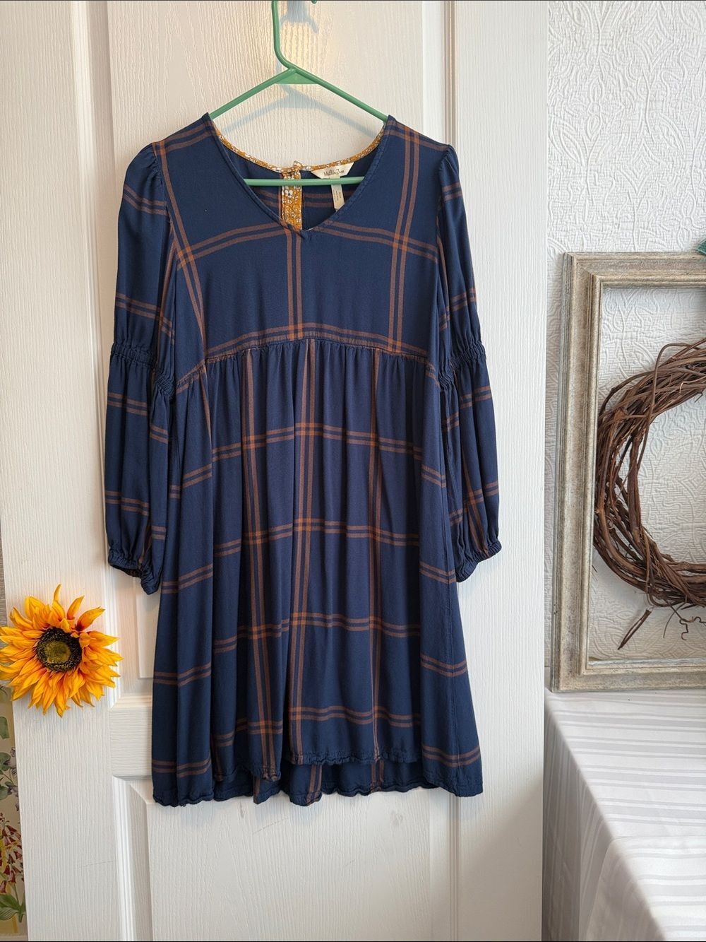 Matilda Jane Navy and Brown Plaid Peasant Dress